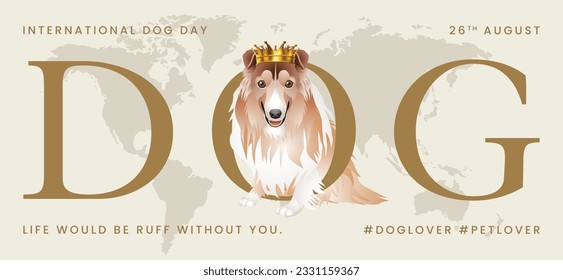 Classic dog collection with crown, International Dog Day, print, artwork, doodle, social media post and story post, banner, post card, invitation card, t-shirt print, vector illustration (Vector)