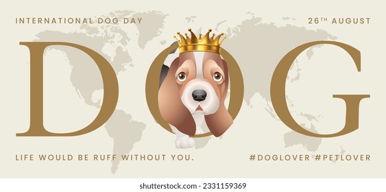 Classic dog collection with crown, International Dog Day, print, artwork, doodle, social media post and story post, banner, post card, invitation card, t-shirt print, vector illustration (Vector)