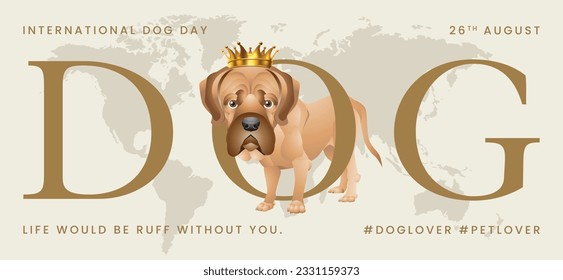 Classic dog collection with crown, International Dog Day, print, artwork, doodle, social media post and story post, banner, post card, invitation card, t-shirt print, vector illustration (Vector)