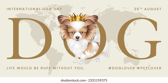 Classic dog collection with crown, International Dog Day, print, artwork, doodle, social media post and story post, banner, post card, invitation card, t-shirt print, vector illustration (Vector)