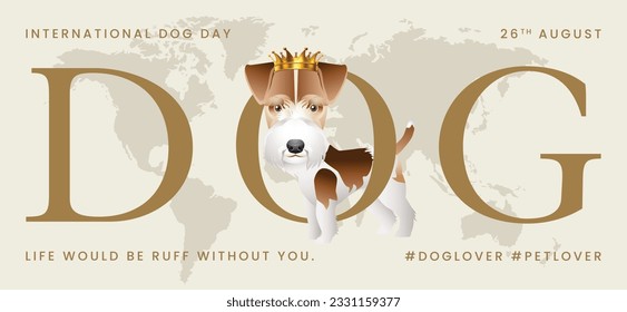 Classic dog collection with crown, International Dog Day, print, artwork, doodle, social media post and story post, banner, post card, invitation card, t-shirt print, vector illustration (Vector)