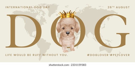 Classic dog collection with crown, International Dog Day, print, artwork, doodle, social media post and story post, banner, post card, invitation card, t-shirt print, vector illustration (Vector)