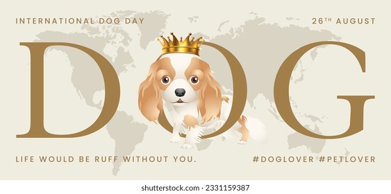 Classic dog collection with crown, International Dog Day, print, artwork, doodle, social media post and story post, banner, post card, invitation card, t-shirt print, vector illustration (Vector)