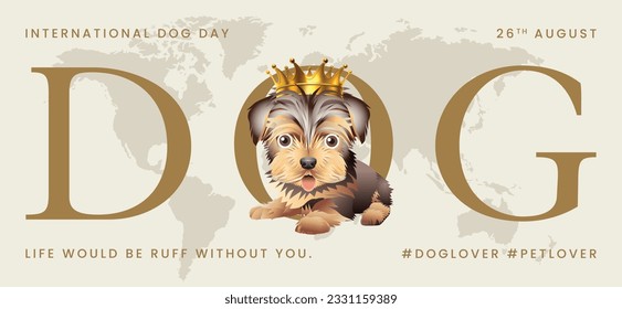 Classic dog collection with crown, International Dog Day, print, artwork, doodle, social media post and story post, banner, post card, invitation card, t-shirt print, vector illustration (Vector)