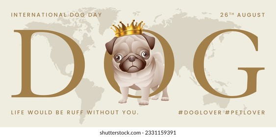 Classic dog collection with crown, International Dog Day, print, artwork, doodle, social media post and story post, banner, post card, invitation card, t-shirt print, vector illustration (Vector)