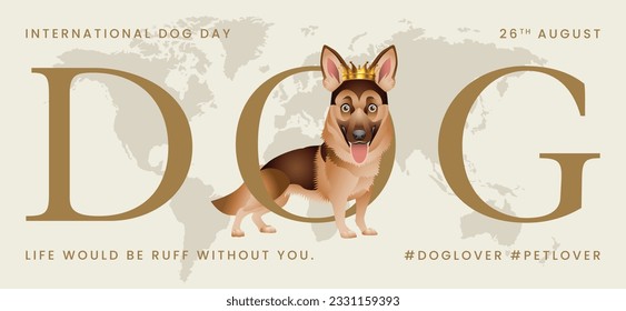 Classic dog collection with crown, International Dog Day, print, artwork, doodle, social media post and story post, banner, post card, invitation card, t-shirt print, vector illustration (Vector)