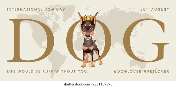 Classic dog collection with crown, International Dog Day, print, artwork, doodle, social media post and story post, banner, post card, invitation card, t-shirt print, vector illustration (Vector)