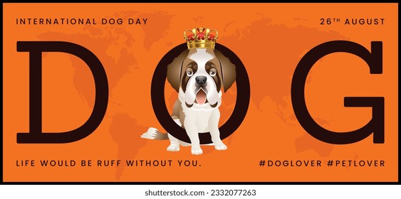 Classic dog collection with crown, International Dog Day, print, artwork, doodle, social media post and story post, banner, post card, invitation card, t-shirt print, vector illustration (Vector)