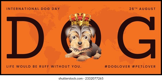 Classic dog collection with crown, International Dog Day, print, artwork, doodle, social media post and story post, banner, post card, invitation card, t-shirt print, vector illustration (Vector)