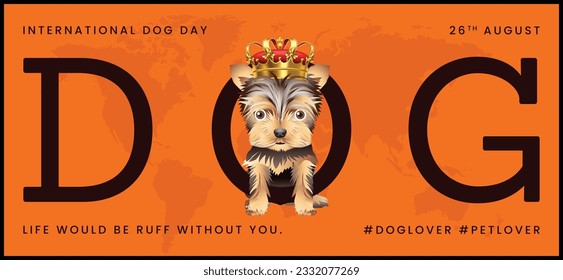 Classic dog collection with crown, International Dog Day, print, artwork, doodle, social media post and story post, banner, post card, invitation card, t-shirt print, vector illustration (Vector)