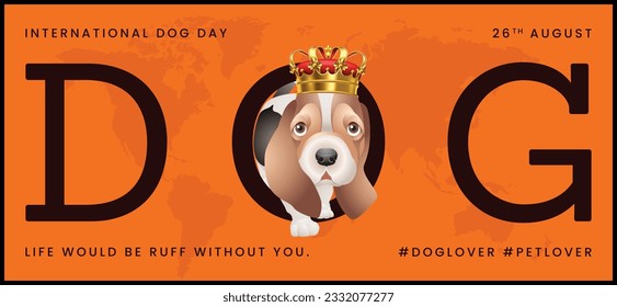 Classic dog collection with crown, International Dog Day, print, artwork, doodle, social media post and story post, banner, post card, invitation card, t-shirt print, vector illustration (Vector)