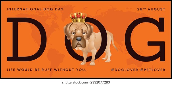 Classic dog collection with crown, International Dog Day, print, artwork, doodle, social media post and story post, banner, post card, invitation card, t-shirt print, vector illustration (Vector)