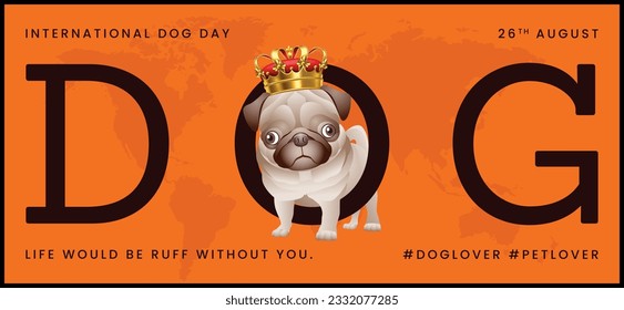 Classic dog collection with crown, International Dog Day, print, artwork, doodle, social media post and story post, banner, post card, invitation card, t-shirt print, vector illustration (Vector)