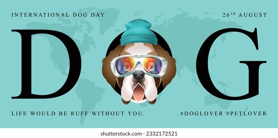 Classic dog collection with ski suit, International Dog Day, print, artwork, doodle, social media post and story post, banner, post card, invitation card, t-shirt print, vector illustration (Vector)