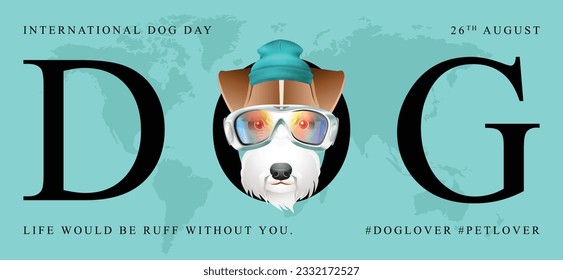 Classic dog collection with ski suit, International Dog Day, print, artwork, doodle, social media post and story post, banner, post card, invitation card, t-shirt print, vector illustration (Vector)