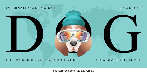 Classic dog collection with ski suit, International Dog Day, print, artwork, doodle, social media post and story post, banner, post card, invitation card, t-shirt print, vector illustration (Vector)