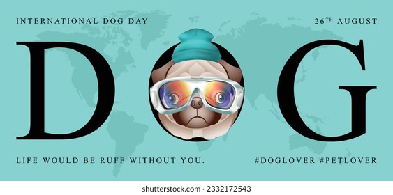 Classic dog collection with ski suit, International Dog Day, print, artwork, doodle, social media post and story post, banner, post card, invitation card, t-shirt print, vector illustration (Vector)