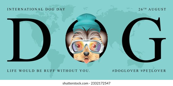 Classic dog collection with ski suit, International Dog Day, print, artwork, doodle, social media post and story post, banner, post card, invitation card, t-shirt print, vector illustration (Vector)