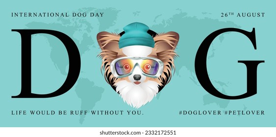 Classic dog collection with ski suit, International Dog Day, print, artwork, doodle, social media post and story post, banner, post card, invitation card, t-shirt print, vector illustration (Vector)
