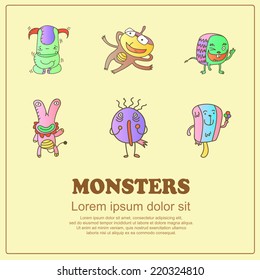 Classic doodle cartoon cute monsters