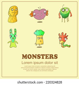 Classic doodle cartoon cute monsters