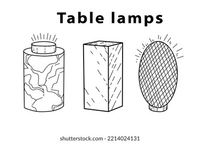 Classic doodle-style table lamps for Living room, hand-drawn different types of styles, modern and vintage, boho. Vector illustration