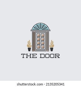 classic door logo with line design vector