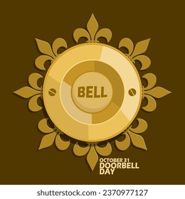 Classic doorbell button made of gold, with bold text on brown background to celebrate National Doorbell Day on October 31