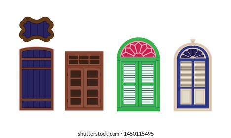 A classic doors set. Chinese home styles, vector illustration, Sino-Portuguese style