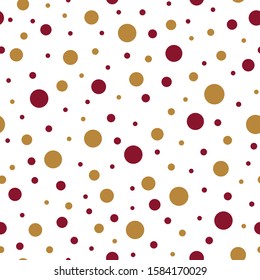 Classic dotted seamless pattern gold and red colors round shapes Polka dot ornate Vector background