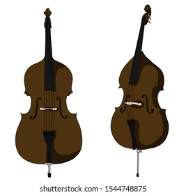 Classic double bass vector isolated on white background, different angles