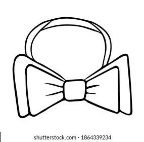 Classic double bow tie, hand drawn contour sketch. Black and white. 