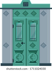 Classic Double Door, Vintage Style Facade Design Element Vector Illustration