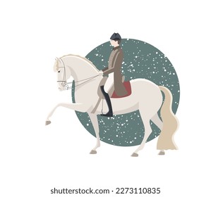 Classic dressage, old school, horse rider, spanish walk, vector illustration