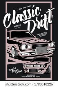 classic drift, classic custom engine car illustration