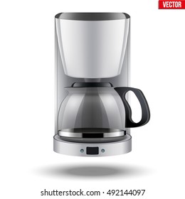 Classic Drip Coffee maker with glass pot. White color and Original design. Editable Vector illustration Isolated on white background.