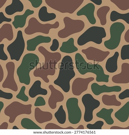 Classic Duck Hunter Camouflage Vector, Vintage Frog skin Seamless Pattern, Old School Forest Marsh Concealment, Heritage Green and Brown Texture