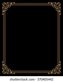 Classic Duo tone Floral Frame. Ocher on black. Elegance background.