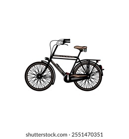 classic dutch bycycle side view black brown color vector illustration