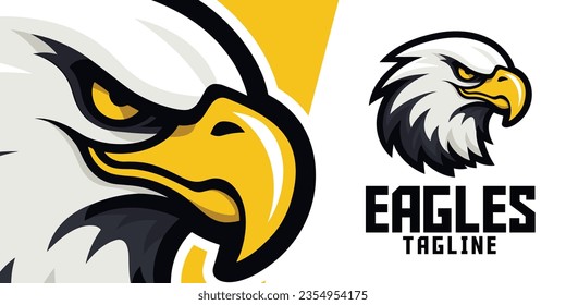 Águila clásica: Logotipo, mascota, ilustración, gráfico vectorial diseñado como símbolo para equipos deportivos y deportivos de juegos con una cabeza de mascota de águila de escuela antigua.
