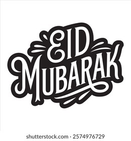 Classic Eid Mubarak Calligraphy text effect isolated vector Design on white background 