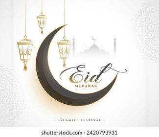 klassischer eid-mubarak-festlicher Hintergrund mit 3D-Halbmond-Vektorgrafik