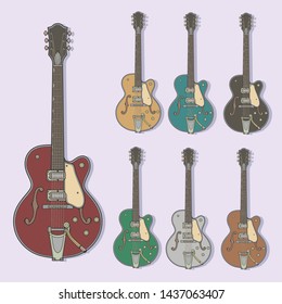 Classic Electric Guitar Art In Different Colors