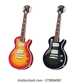 Classic electric guitars. Set. Music instrument for rock, jazz  and pop bands. Wooden string art equipment for Musical Player. Vector illustration, eps10 isolated white background