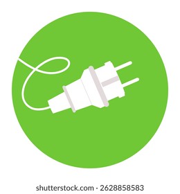 Classic electric plug icon on green background for energy, technology, power supply, or eco friendly interface design. Vector illustration in simple style on white isolated background.
