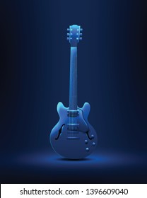 Classic electro guitar glowing silhouette. Template for your poster or flyer or advertising for live music concert or party or festival. Vector illustration.