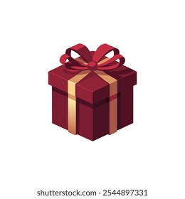 Classic Elegance Burgundy Color Gift Box with Delicate Ribbon. Vector Illustration on White Background 