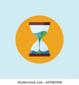 classic elegance clean simple Hourglass icon or symbol with blue & green colors. earth & Globe flowing, melting & trickle in it in a rounded circle. nature and sea in a timer. save the earth & world