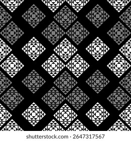 Padrão de grade de diamante preto-e-branco clássico e elegante, evocando vibrações tribais de alto contraste e design moderno.