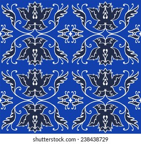 classic elegant floral pattern for fabric, paper, cover, lining, background, greeting cards.neutral and elegant pattern on a Royal blue background with navy flowers